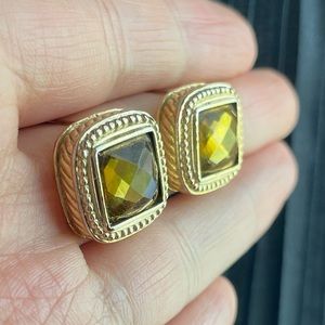 NEW - Gold brown yellow crystal clear thick women’s earrings detailed